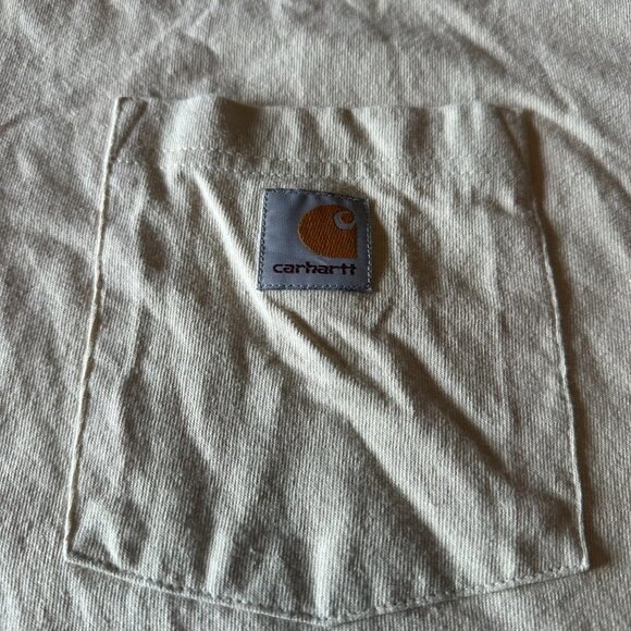 Carhartt Henley T-Shirt XL Cream 100% Cotton Workwear Pocket Made in Mexico - Picture 2 of 3